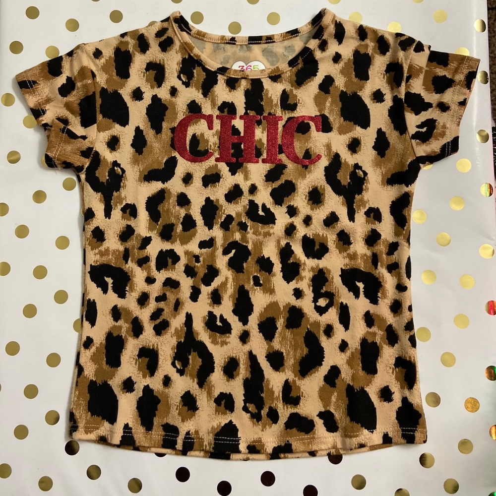Girls Cheetah Print Shirt with “CHIC” Text